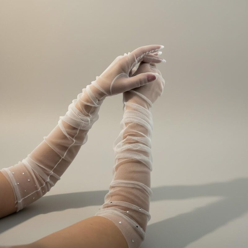 Taşlı Uzun Tül Eldiven