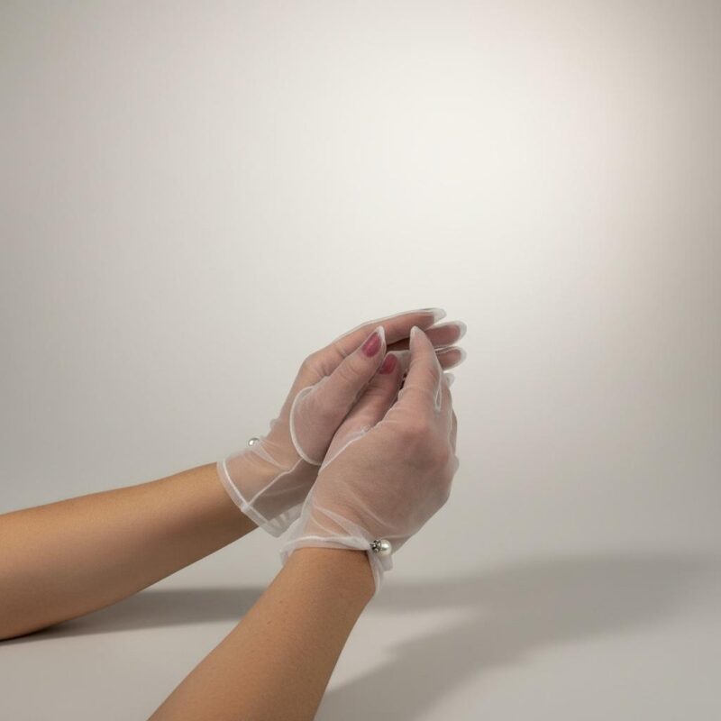 İncili Kısa Tül Eldiven