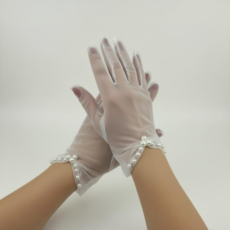 İncili Kısa Organze Eldiven