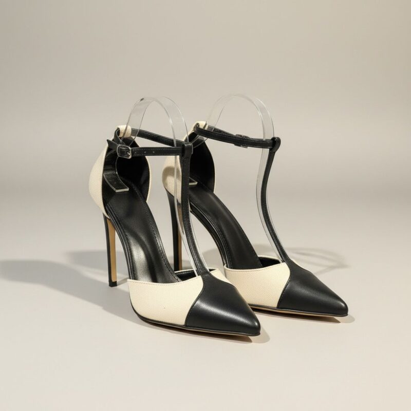 Deri Burunlu Süet Topuklu Ayakkabı