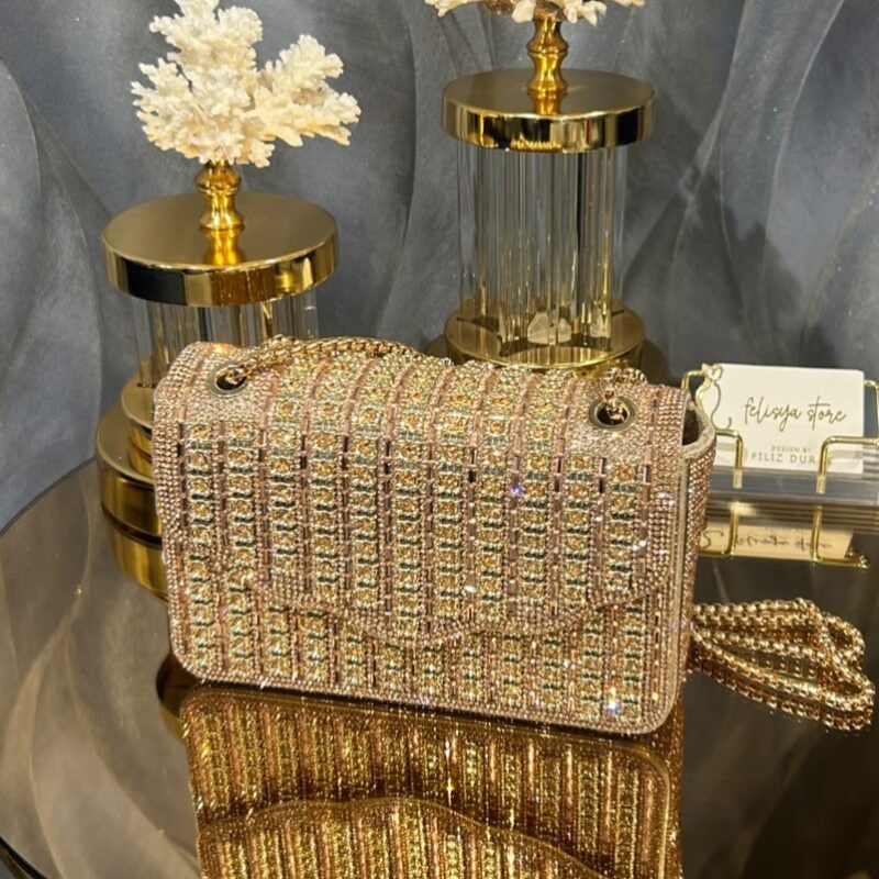 Taşlı Askılı Rose Gold Çanta